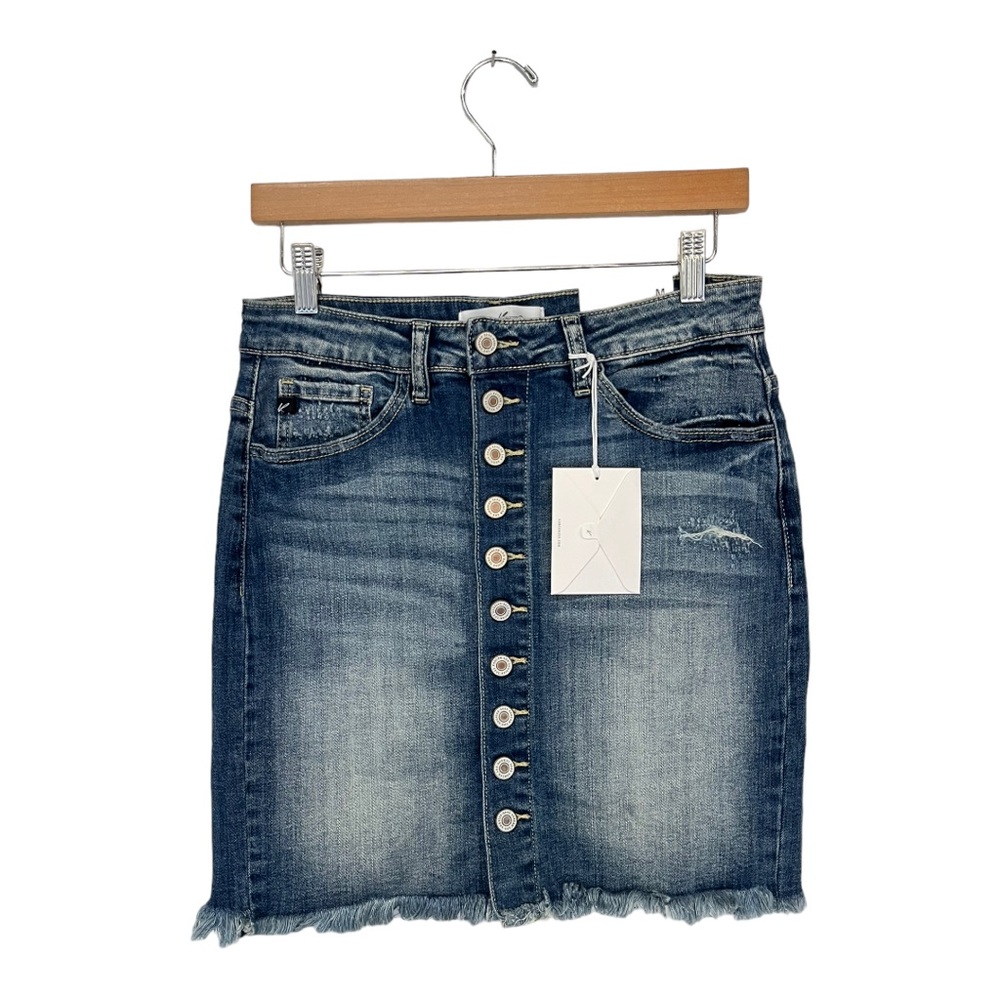 New without tags. Kancan | Button Down Raw Hem Denim Mini Skirt M